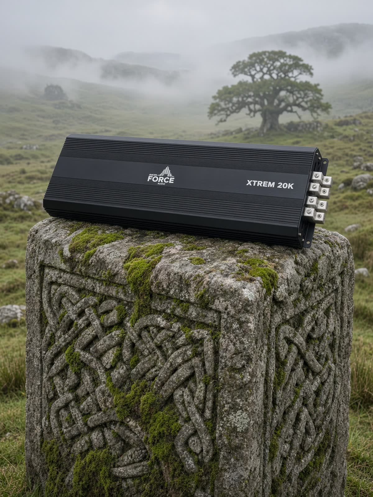 Xtrem 20K amplifier on a carved stone